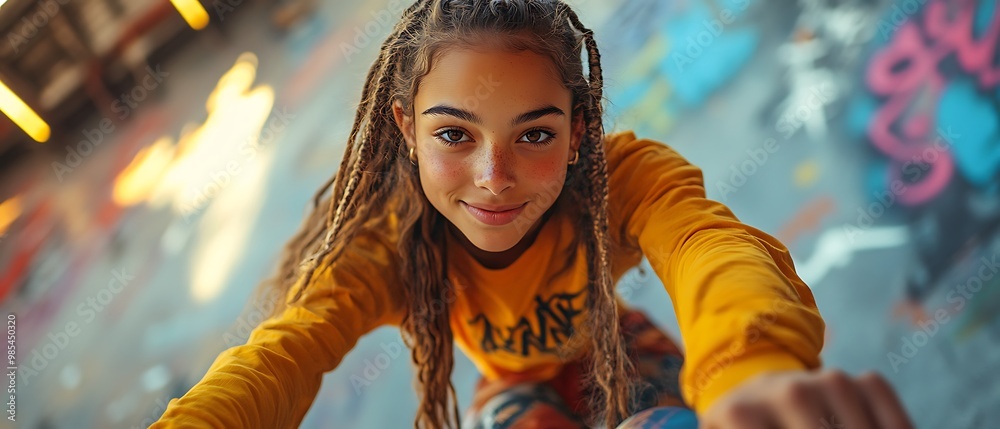 Young woman with dreadlocks looking at camera with a smile. Young woman with dreadlocks looking at camera with a smile.