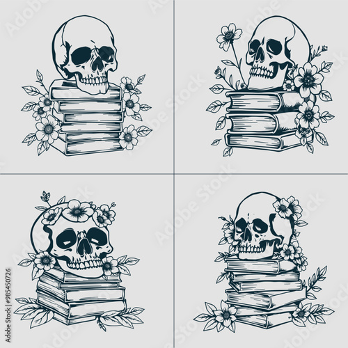 Book SVG, Skull SVG, Halloween SVG, Mystical svg, Reading svg, Floral Book svg, Book Lover svg, Flower Book svg, Librarian svg, Teacher svg