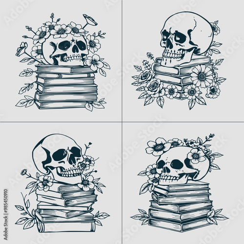 Book SVG, Skull SVG, Halloween SVG, Mystical svg, Reading svg, Floral Book svg, Book Lover svg, Flower Book svg, Librarian svg, Teacher svg