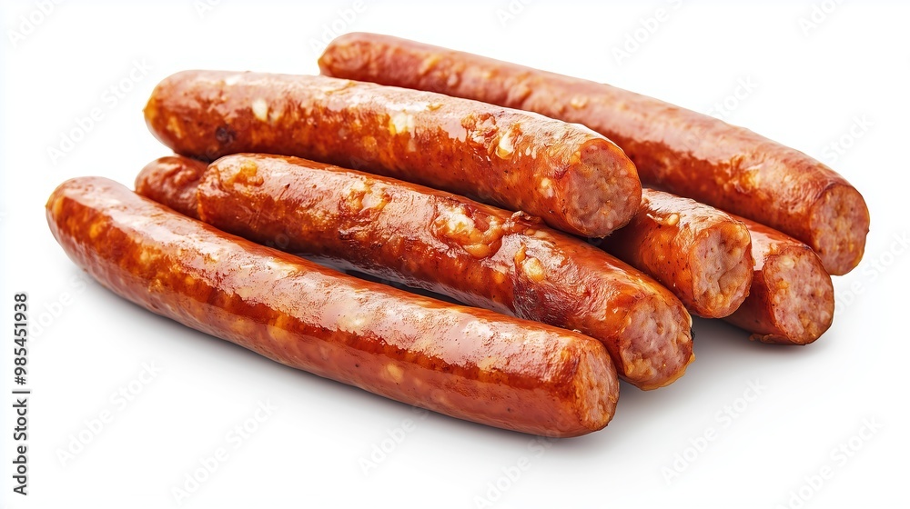 Bunch of smoked sausage isolated on white Bunch of smoked sausage isolated on white