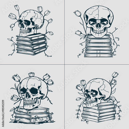 Book SVG, Skull SVG, Halloween SVG, Mystical svg, Reading svg, Floral Book svg, Book Lover svg, Flower Book svg, Librarian svg, Teacher svg
