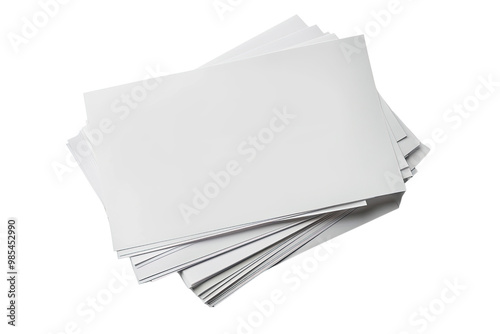 A stack of blank white sheets of paper on a transparent background. Cut out or PNG.