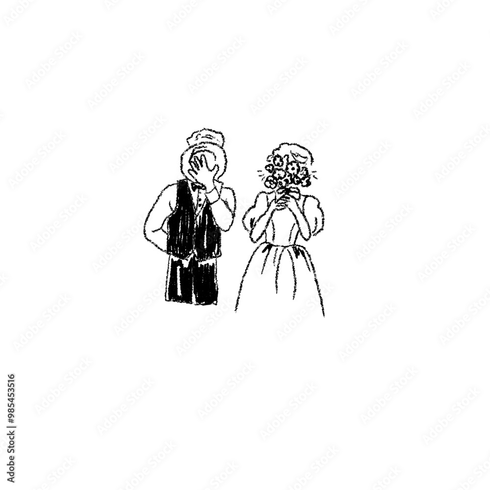 Newly wed couple with bouquet doodle fit for wedding invitation and decoration with marker and traditional feeling Newly wed couple with bouquet doodle fit for wedding invitation and decoration with marker and traditional feeling