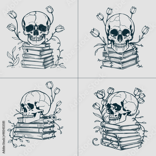 Book SVG, Skull SVG, Halloween SVG, Mystical svg, Reading svg, Floral Book svg, Book Lover svg, Flower Book svg, Librarian svg, Teacher svg