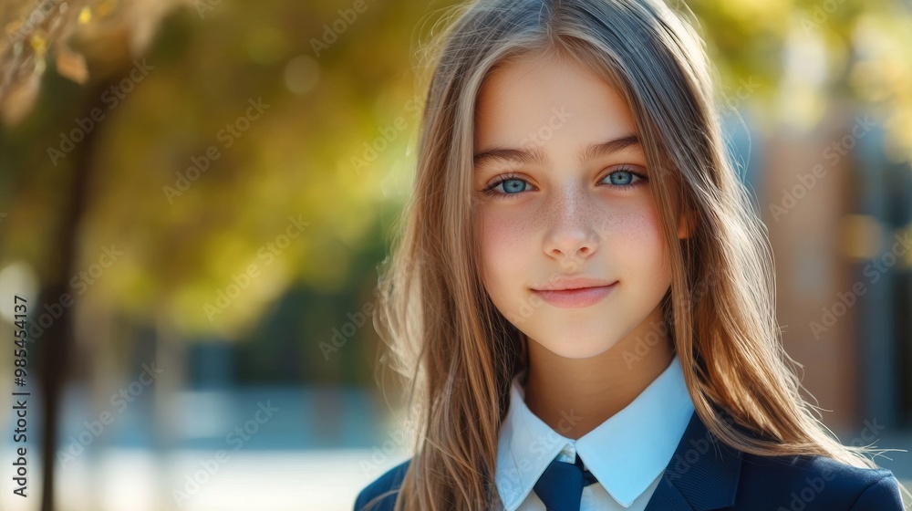 Confident Young Girl in School Uniform. Adorable and Mature Look Confident Young Girl in School Uniform. Adorable and Mature Look