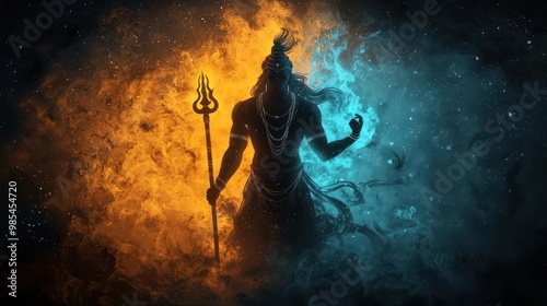 Modern digital art of Vishnu, blending ancient mythology with futuristic elements, glowing aura, futuristic Vishnu, mythology reimagined, scifi