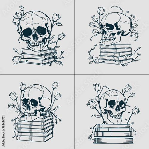 Book SVG, Skull SVG, Halloween SVG, Mystical svg, Reading svg, Floral Book svg, Book Lover svg, Flower Book svg, Librarian svg, Teacher svg