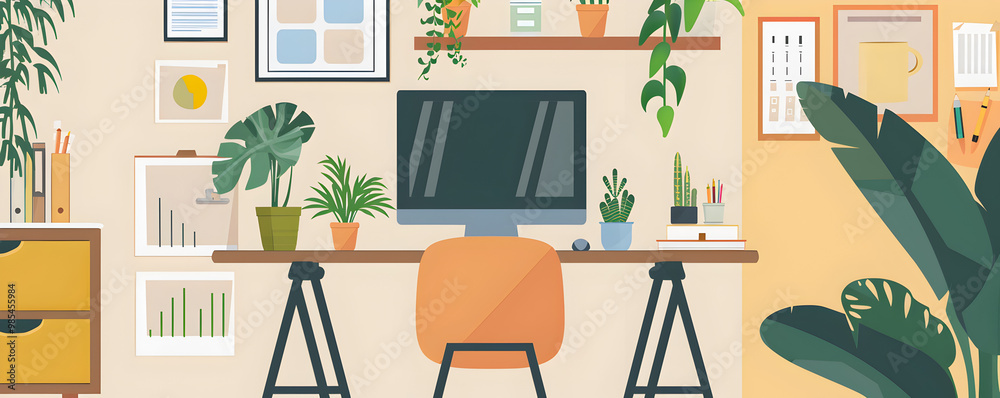 Fototapeta premium Stylish Home Office With Plants