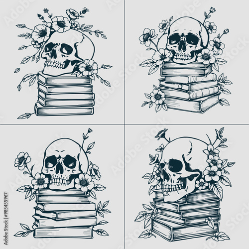 Book SVG, Skull SVG, Halloween SVG, Mystical svg, Reading svg, Floral Book svg, Book Lover svg, Flower Book svg, Librarian svg, Teacher svg