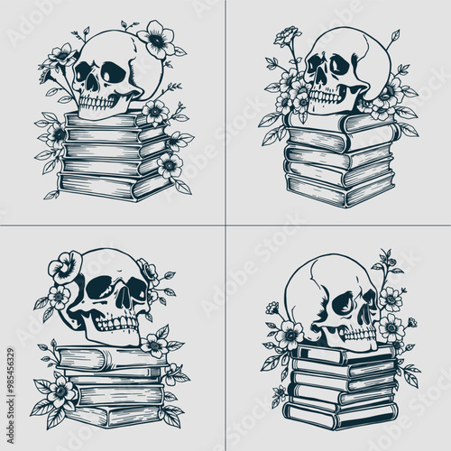 Book SVG, Skull SVG, Halloween SVG, Mystical svg, Reading svg, Floral Book svg, Book Lover svg, Flower Book svg, Librarian svg, Teacher svg