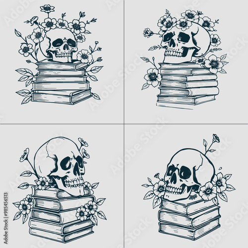 Book SVG, Skull SVG, Halloween SVG, Mystical svg, Reading svg, Floral Book svg, Book Lover svg, Flower Book svg, Librarian svg, Teacher svg