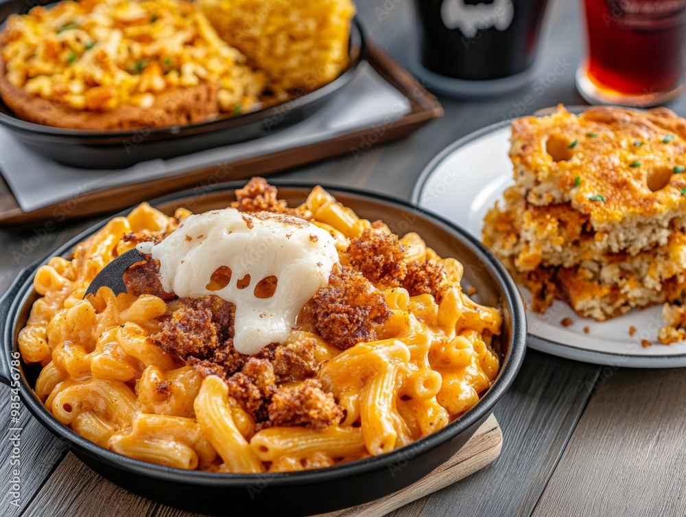 Halloween-style mac and cheese with bat-shaped pasta pumpkin spice cornbread Halloween-style mac and cheese with bat-shaped pasta pumpkin spice cornbread