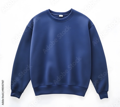 A simple navy blue sweatshirt featuring a classic crew neck and long sleeves, ideal for casual wear and comfort. photo