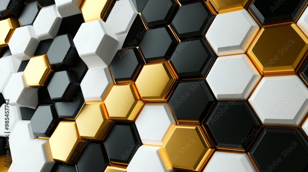 Modern Geometric Hexagon Pattern in Gold and Black Modern Geometric Hexagon Pattern in Gold and Black