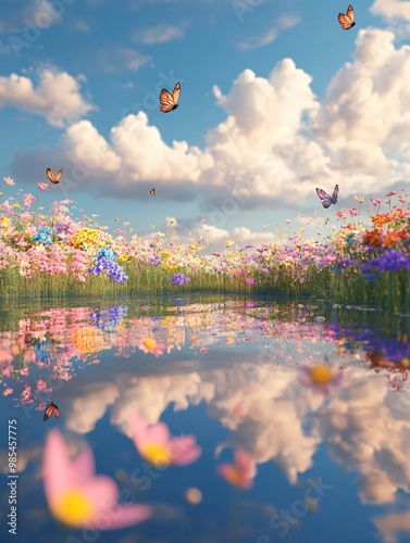 landscape with colorful butterlies photo