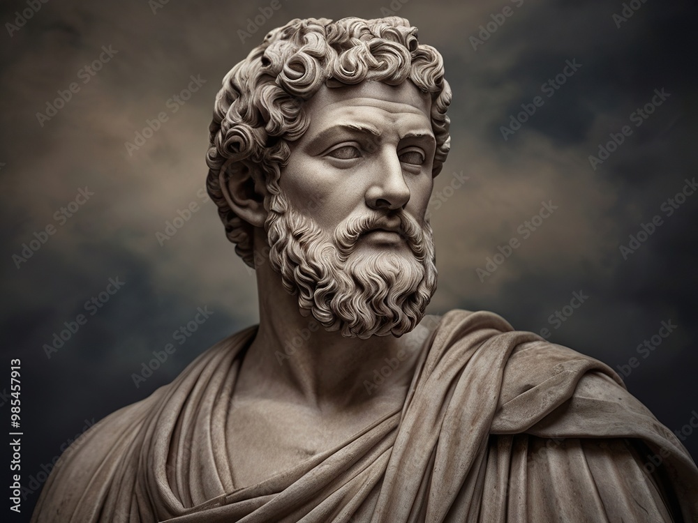 Marble sculpture of an ancient Greek philosopher with an expressive gaze