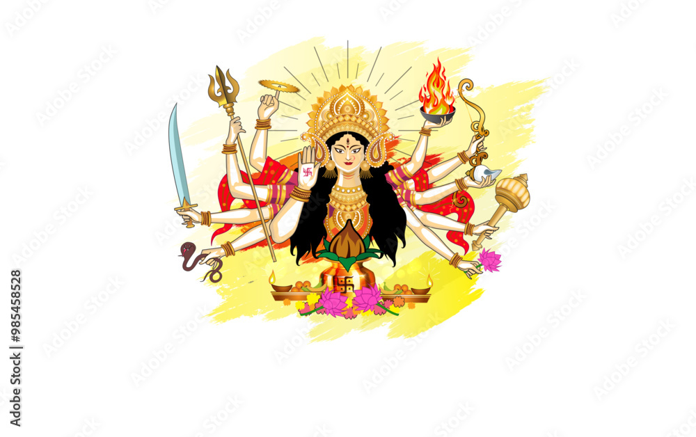 Happy Durga Puja. Maa Durga blessing hand and Kalash background. Happy Durga Puja. Maa Durga blessing hand and Kalash background.