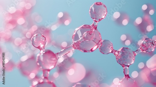 Molecules on light blue background. biology and chemical concept, Science or medical, 3D illustration