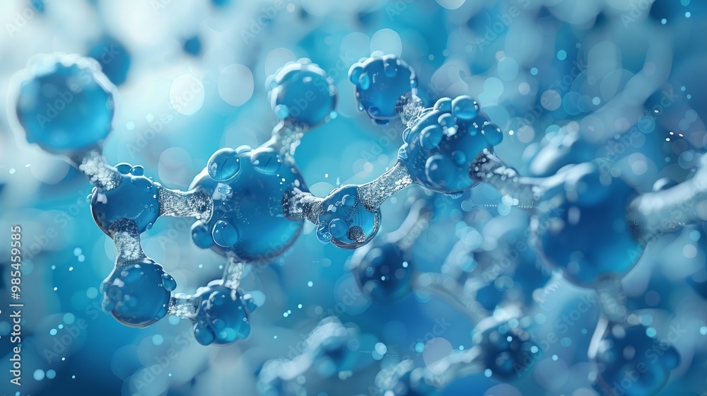 Molecules on light blue background. biology and chemical concept, Science or medical, 3D illustration Molecules on light blue background. biology and chemical concept, Science or medical, 3D illustration