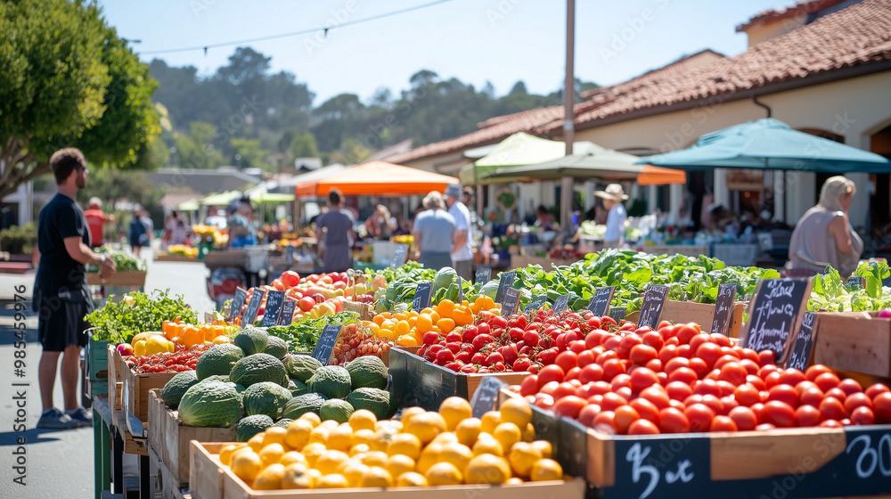 Fototapeta premium Farmers market with vibrant produce and handmade goods.
