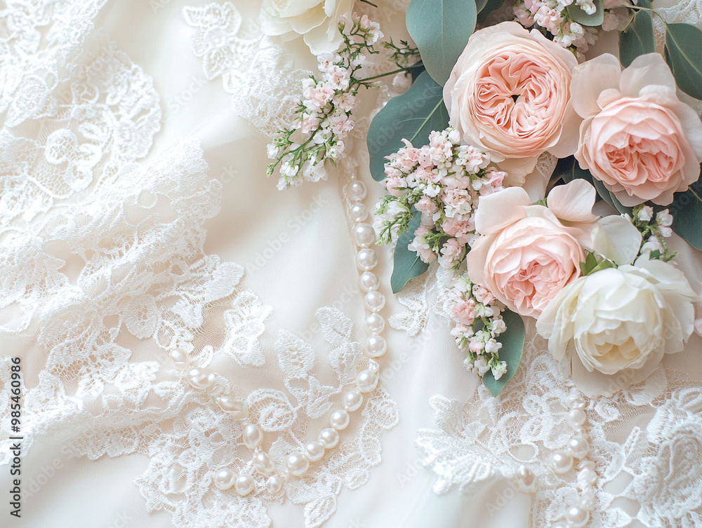 Delicate lace and soft pastel flowers create romantic and elegant scene, perfect for weddings or special occasions. intricate details of lace complement beauty of floral arrangement beautifully Delicate lace and soft pastel flowers create romantic and elegant scene, perfect for weddings or special occasions. intricate details of lace complement beauty of floral arrangement beautifully