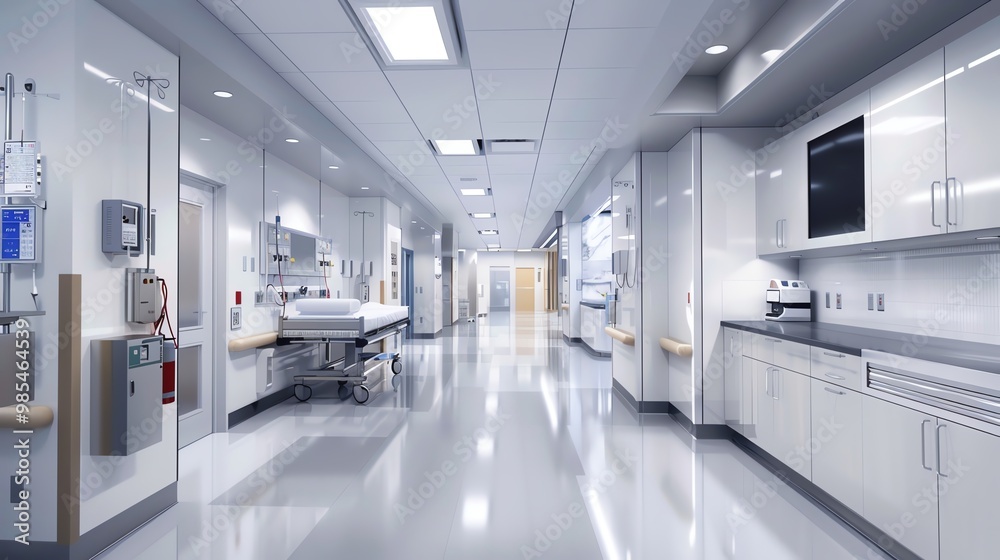 A 3D render of a hospital emergency department A 3D render of a hospital emergency department