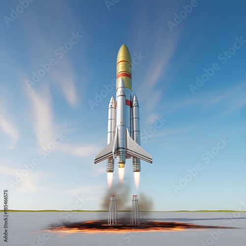 illustration of a rocket carrying a space shuttle launching into the sky