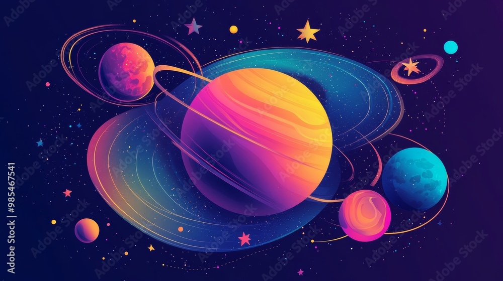 Colorful Cosmic Scene with Planets and Stars