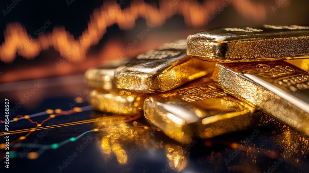a macro closeup of gold bar with a financial stock a macro closeup of gold bar with a financial stock