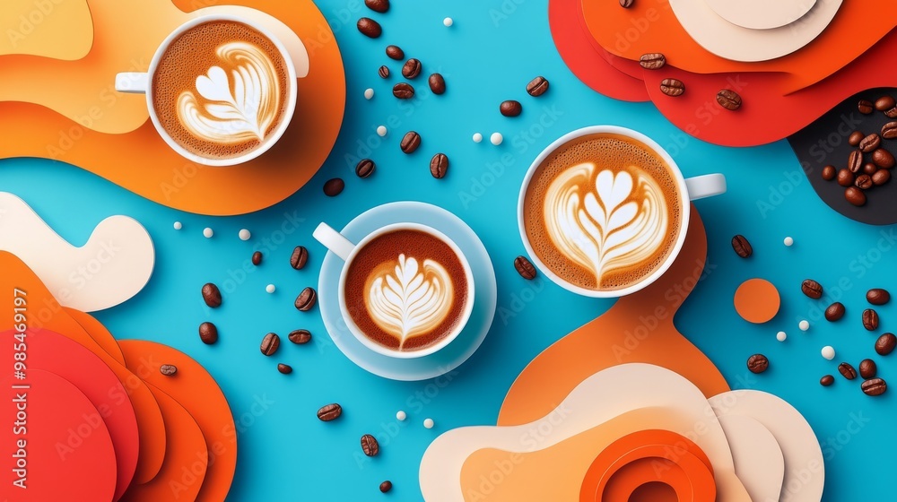 Colorful Coffee Art with Creative Background Elements
