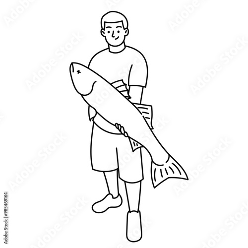 A man holding up his latest catch in fishing tournament
