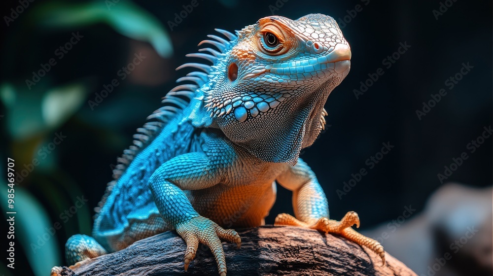 Obraz premium Blue Iguana Lizard on Branch