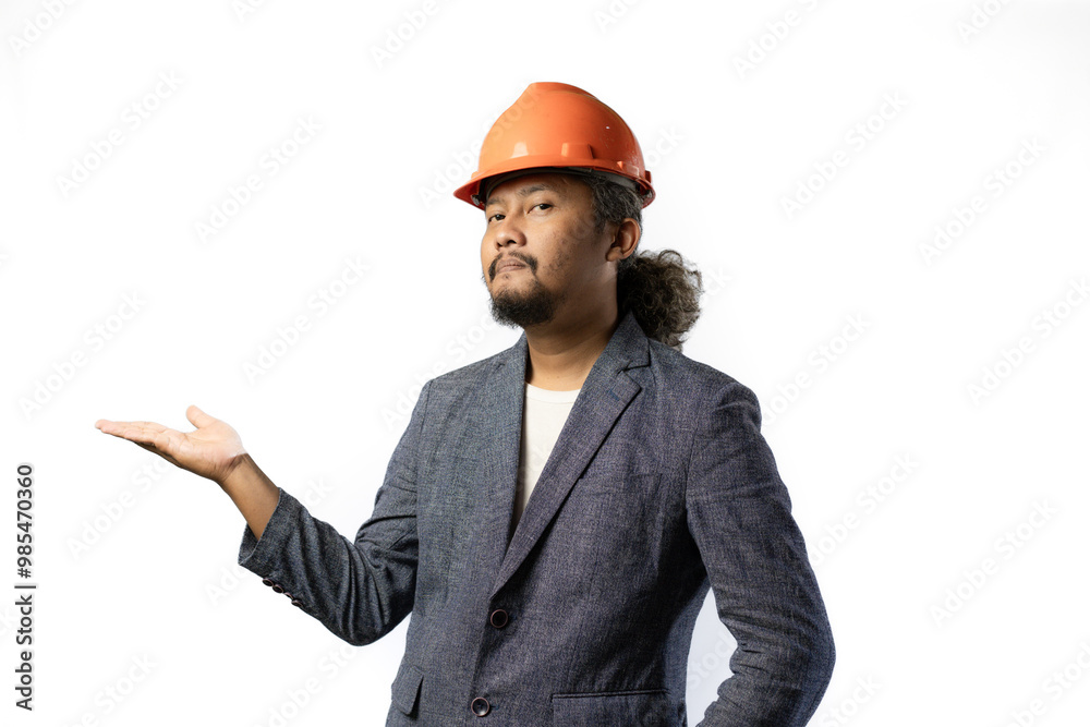 the happy expression of a boss. stylish asian man with suit and orange helmet on white background. construction or mining business concept photoonstruction or mining business concept photo the happy expression of a boss. stylish asian man with suit and orange helmet on white background. construction or mining business concept photoonstruction or mining business concept photo