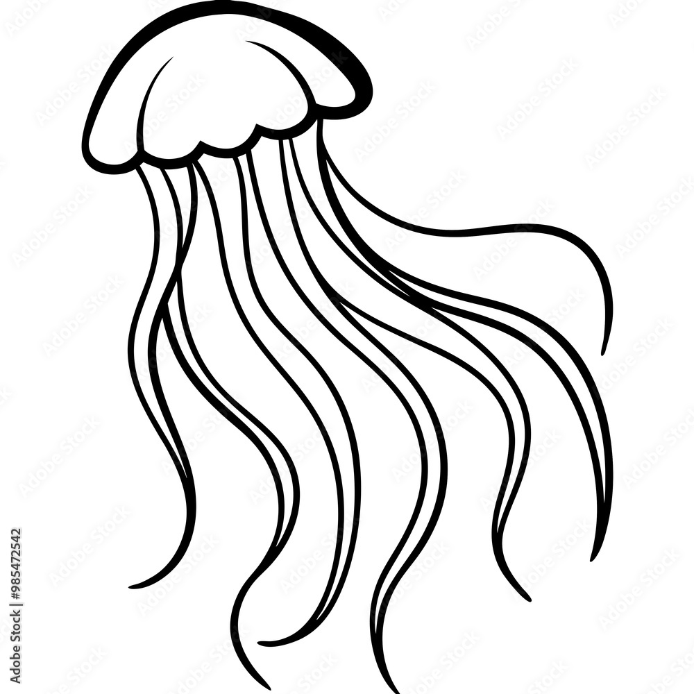 Elegant Jellyfish Icon with Flowing Tentacles - Vector Art
