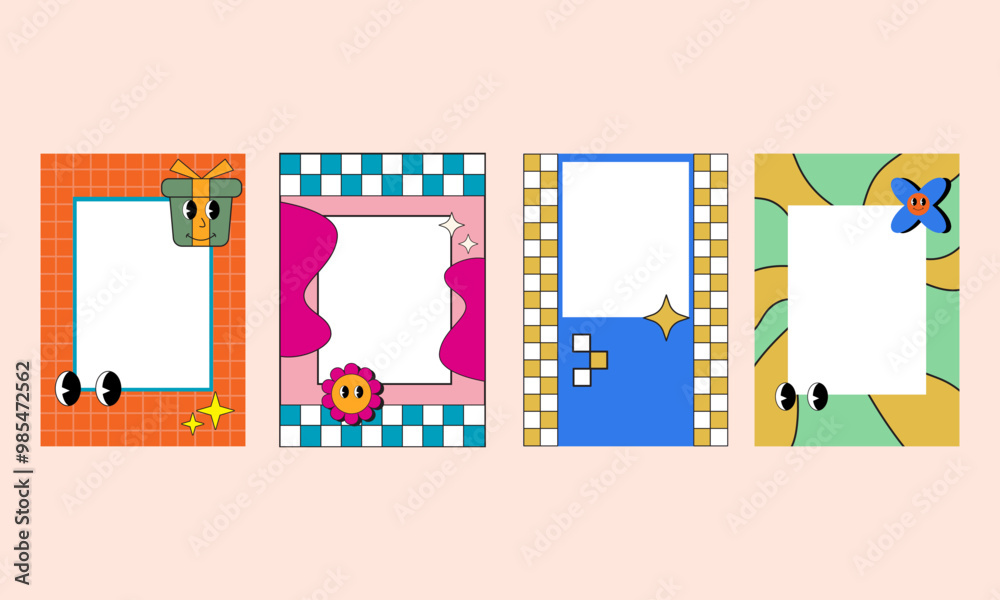Bundle Set Frame Pop Retro, square size design. Vector Illustration