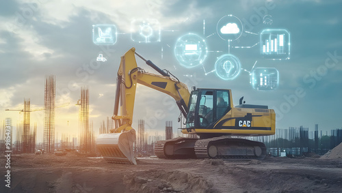 Futuristic Construction Site with Digital Innovation Insights