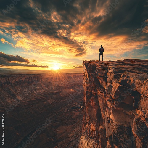 silhouette of a person standing on a rock