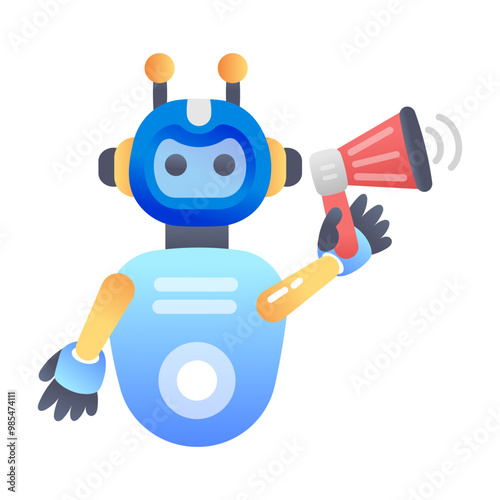 A flat icon of marketing bot with loudspeaker 