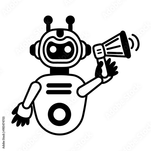 A glyph icon of marketing bot with loudspeaker 