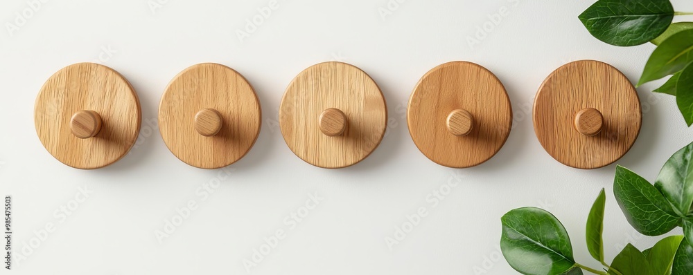 Sleek wooden hooks in a modern office space, organized workspace, bright natural light, neutral color palette, minimal and functional design, calming environment Sleek wooden hooks in a modern office space, organized workspace, bright natural light, neutral color palette, minimal and functional design, calming environment