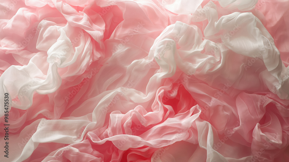 Delicate arrangement of flowing pink and white fabric, creating a soft, airy texture. The light and gentle folds evoke feelings of grace and beauty. Delicate arrangement of flowing pink and white fabric, creating a soft, airy texture. The light and gentle folds evoke feelings of grace and beauty.