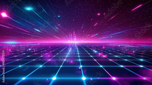 Neon grid in space