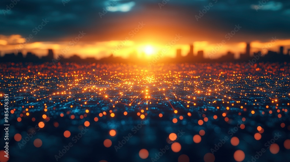 Fototapeta premium Connected City at Sunset