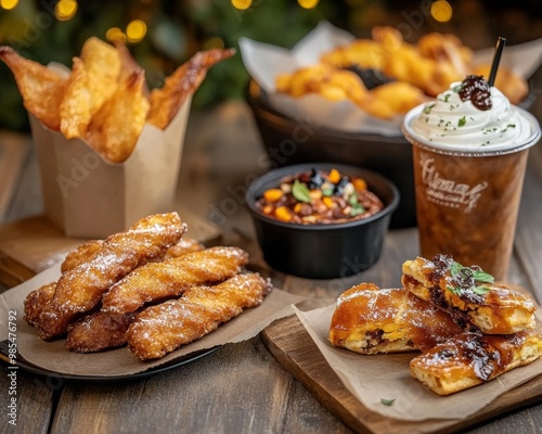 Spooky Halloween fair with eerie food stalls offering bat-wing churros vampire burgers photo