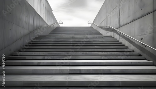 Elegant monochrome staircase with geometric patterns and sleek metal railings creating a harmonious descent in outdoor architecture