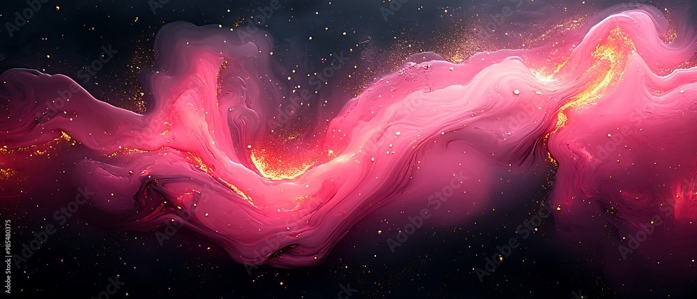 Abstract Pink and Gold Swirling Nebula.