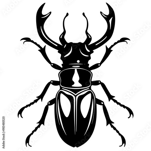 Silhouette Vector of Stag Beetle with Prominent Antlers