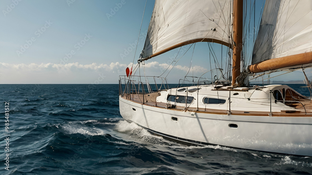 Naklejka premium Sailboat cruise at sea and a ship symbol