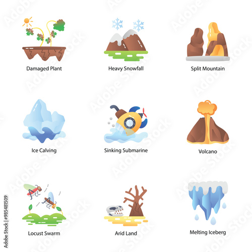 Pack of Calamities Flat Style Icons 