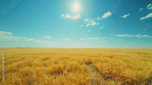 Sun-drenched wheat field under a deep blue sky.